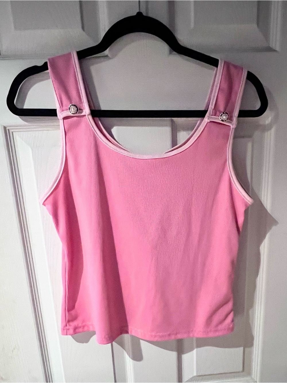 Pink Ribbed Tank Top with Decorative Straps - Women